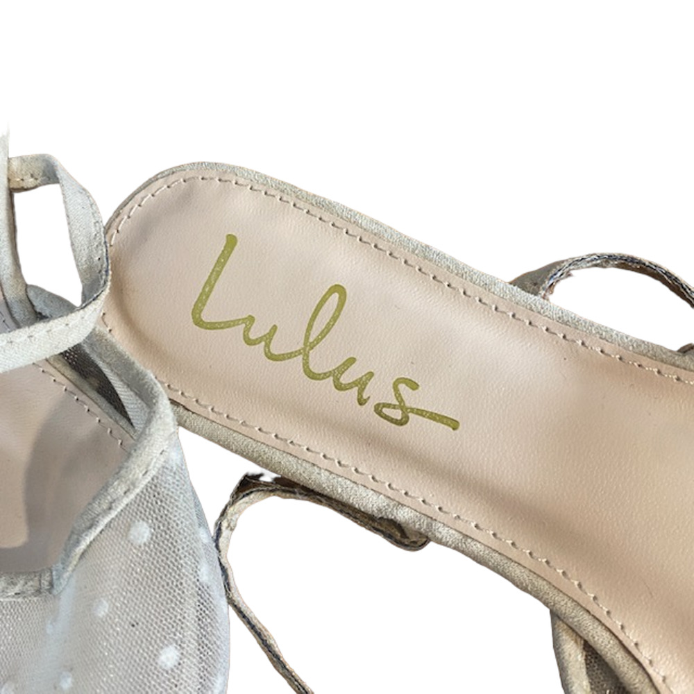Lulus Blush Pink Sheer Dotted Pointed Toe Lace Up Flat Mules Women Sz 7.5 - Picture 9 of 9